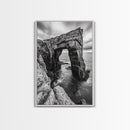 Sea Arch, Coastal Rock, Ocean Cliffside, Canvas Print, Dramatic Nature Wall Art, Living Room or Office Decor, Black White Seascape