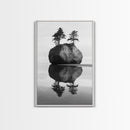 Island Reflection, Twin Trees, Still Water, Minimal Seascape, Framed Canvas Print, Bedroom Wall Art, Zen Decor, Black and White Art