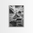 Ocean Rocks, Beach Landscape, Cloudy Sky, Rugged Coast, Canvas Print, coastal adventure wall art, living room decor, nature lover gift