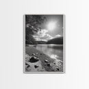 Ocean Shoreline, Serene Landscape, Coastal Photography, Canvas Print, Modern Nature Decor, Living Room Wall Art, Black and White Art