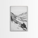 Snowy Canyon, Winter Valley, Frozen Landscape, Framed Canvas Print, Minimalist Wall Art, Neutral Living Room or Office Decor