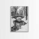 Stone Bridge, Winter Stream, Historic Pathway, Framed Canvas Print, Snowy Landscape Art, Traditional Living Room Wall Decor