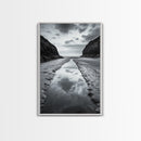 Ocean Reflection, Seaside Path, Moody Coastline, Canvas Print, Black and White Nature Photography, Modern Living Room Wall Art
