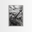 Ocean anchor scene, nautical coastal vibes, shipwreck inspiration, stormy sky, Framed Canvas Print, entryway art, maritime wall decor