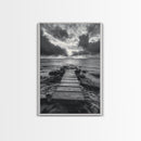 Ocean Pier Sunset, Dramatic Clouds, Seascape Pathway, Canvas Print, Coastal Living Room Art, Tranquil Decor, Minimalist Style
