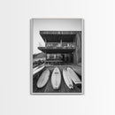 Surf Shack, Beach House, Modern Architecture, Coastal Lifestyle, Framed Canvas Print, Living Room Art, Nautical Wall Decor, Surf Wall Art