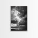 Lightning Strike Beach, Stormy Sky Photography, Dramatic Landscape, Office Wall Art, Nature Scene, Framed Canvas Print, Bold Wall Decor