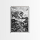 Volcanic Eruption Smoke, Lava Rocks, Earth Energy, Fiery Terrain, Framed Canvas Print, Office Wall Art, Dramatic Nature Landscape