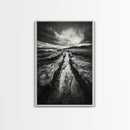 Muddy Terrain, Dramatic Sky, Natural Earth Art, Framed Canvas Print, Fall Decor, Landscape Photography, Moody Living Room Art