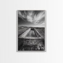 Stone Water Trough, Wild Horizon, Rustic Scene, Framed Canvas Print, Country Farm Decor, Outdoor Living Art, Neutral Wall Accent