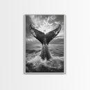 Whale Tail Splash, Ocean Sunset, Marine Majesty, Powerful Moment, Framed Canvas Print, Nautical Art, Coastal Living Room Decor