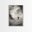Horse on Shore, Ocean Path Scene, Wild Beauty, Serene Escape, Framed Canvas Print, Boho Wall Art, Bedroom or Entryway Decor