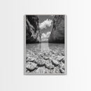 Clear Waterscape, Rocky Shoreline, Tropical Escape, Nature Photography, Framed Canvas Print, Beach House Coastal Wall Art