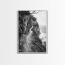 Cliffside Trail, Seaside Path, Coastal Adventure, Outdoor Photography, Framed Canvas Print, Cabin Nature Lover Wall Art, Bedroom Wall Art