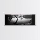 Curved Tree, Still Lake, Moody Landscape, Framed Canvas Print, Modern Nature Photography, Fall Home Decor, Living Room Art