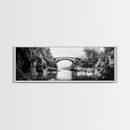 Stone Bridge, Forest River, Morning Mist, Canvas Print, Black and White Landscape, Nature Wall Art, Rustic Bathroom Art, Den Decor