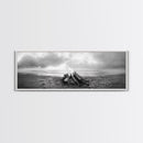 Beach Bonfire, Coastal Glow, Driftwood Fire, Ocean Calm, Framed Canvas Print, Fall Wall Art, Living Room Decor, Nature Photography Style