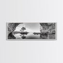 Coastal Cave, Reflection Landscape, Nature Calm, Framed Canvas Print, minimalist ocean wall decor, tranquil tree photography, zen entryway art
