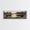 Misty Forest, Autumn Lake, Fog Reflections, Framed Canvas Print, cozy cabin decor, woodland living room art, rustic Fall photography