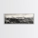 Ocean Wave, Stormy Sea, Black and White Nautical, Framed Canvas Print, Bold Coastal Art, Living Room Wall Art, Marine Photography