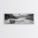 Nautical Rope Shore, Moody Ocean Rocks, Coastal Minimalist, Framed Canvas Print, Entryway Wall Art, Rustic Nautical Decor, Lakehouse Wall Art