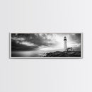 Dramatic Lighthouse Coast, Ocean Storm Horizon, Coastal Adventure, Framed Canvas Print, Living Room Wall Art, Nautical Fall Decor