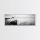 Coastal Buoy, Still Waters, Nautical Calm, Framed Canvas Print, Lakeside Bathroom Art, Maritime Style, Rustic Ocean Decor