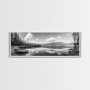 Canoe Lake, Still Water, Pine Forest, Outdoor Serenity, Canvas Print, Nature Wall Art, Rustic Cabin Decor, Peaceful Landscape, Neutral Tones
