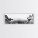 Rocky Coastline, Minimalist Seascape, Black and White Shoreline, Framed Canvas Print, Coastal Wall Art, Bathroom or Hallway Decor
