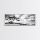 Windswept Tree, Coastal Nature, Ocean Cliff View, Framed Canvas Print, Zen Wall Art, Minimalist Decor, Calm Living Room Accent
