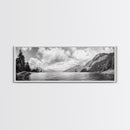 Mountain Lake, Forest Panorama, Serene Wilderness, Framed Canvas Print, Nature Lover Wall Art, Rustic Lodge Decor, Neutral Palette