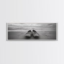 Woven Shoes, Coastal Walk, Ocean Breeze, Boho Style, Framed Canvas Print, Entryway Wall Art, Minimalist Beach Art, Seashore Photography