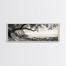 Tree By The Sea, Ocean Cliff, Black And White Nature, Framed Canvas Print, Coastal Wall Decor, Minimalist Art, Tranquil Bedroom Print