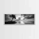 Solitary Palm Tree, Ocean Storm, Moody Landscape, Beach Wall Decor, Framed Canvas Print, Coastal Living Room Art, Monochrome Photography