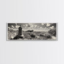 Coastal Tombstone, Sacred Landscape, Ocean Horizon, Graveyard Scene, Framed Canvas Print, Fall Living Room Decor, Moody Historical Art