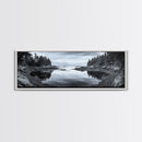 Forest Inlet, Calm Waters, Rocky Shore, Framed Canvas Print, Pacific Northwest Wall Art, Neutral Decor, Nature Photography, Rustic Vibes