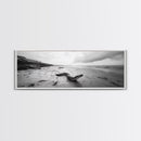 Snake On Beach, Coastal Wildlife, Dramatic Black and White, Framed Canvas Print, Nature Wall Art, Minimalist Decor, Office Statement Art
