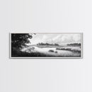 Marsh Scene, Grassy Shore, Tree Lined Path, Canvas Print, Nature Landscape Art, Rustic Cabin Decor, Peaceful Living Room Style