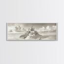 Fantasy Sand Castle, Seaside Kingdom, Dreamy Beach Scene, Magical Vibes, Framed Canvas Print, Kids Room Art, Whimsical Decor, Coastal Theme