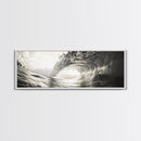 Ocean Barrel Wave, Surf Photography, Coastal Decor, Sepia Framed Canvas Print, Modern Beach House Bathroom or Living Room Wall Art
