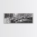 River Stream, Snow Forest, Winter Tranquility, Canvas Print, cozy cabin art, hygge home decor, Christmas wall art, woodland minimalist art
