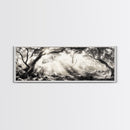 Enchanted Forest, Sunlight Rays, Dreamy Woodland, Framed Canvas Print, boho nature decor, spiritual wall art, bedroom forest scene