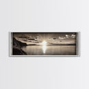Sepia Horizon, Sunset Lake, Nature Tranquility, Canvas Print, cabin wall decor, warm autumn lake art, peaceful sepia photography