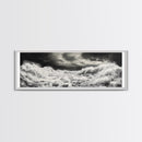 Storm Waves, Moody Sea, Ocean Power, Canvas Print, dramatic bathroom wall art, black and white seascape, coastal energy room decor