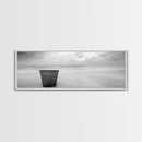Seaside Metal Pail, Coastal Minimalism, Black White Art, Modern Bathroom Art, Framed Canvas Print, Tranquil Ocean Wall Decor