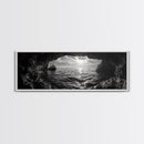 Ocean Cave, Horizon View, Seascape Tunnel, Sunset Waters, Framed Canvas Print, Coastal Bathroom Art, Nature Lover Gift, Minimal Decor