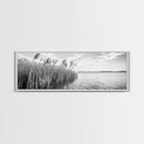 Windy Reeds, Lakeside Breeze, Natural Grass Art, Monochrome Landscape, Canvas Print, Boho Living Room Decor, Botanical Minimalist Wall Art