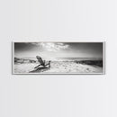 Coastal Chair, Black White, Seaside Decor, Beach Life, Framed Canvas Print, Coastal wall art, minimalist art, neutral tones, coastal room