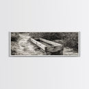 Rustic Water Trough, Nature Trail, Western Desert Scene, Framed Canvas Print, Country Farmhouse Decor, Minimalist Entryway Wall Art