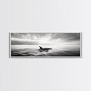 Ocean Sunset Orca, Tranquil Whale Scene, Marine Wildlife, Canvas Print, Minimalist Bathroom Decor, Coastal Bedroom Wall Art
